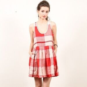 Ace & Jig Boardwalk‎ Dress Doublecloth Cotton Rouge Red Plaid Large